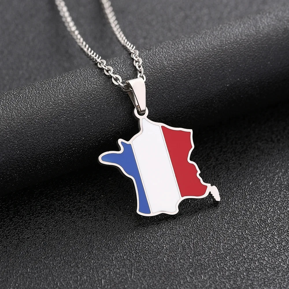 2024 new fashion stainless steel French map necklace for women and men couples ethnic style accessory collarbone chain anniversa
