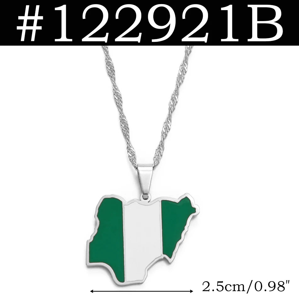 Anniyo Colorful Flags Nigeria Ghana Jamaica Guyana Maps Stainless Steel & Enamel Pendant Necklaces National Jewelry @122921