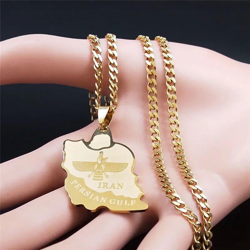 2024 New fashion stainless steel Iran map Ahura necklace Zoroastrian Iran cut Persian Empire collarbone chain accessories access