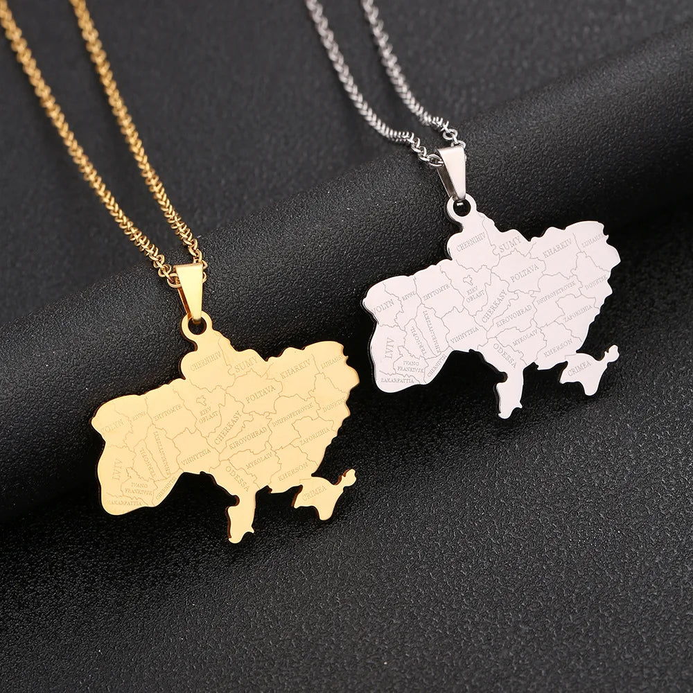 2024 new fashion stainless just Ukraine map with city pendant necklace temperament everything collarbone chain birthday annivers
