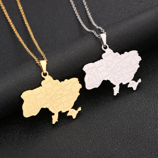 2024 new fashion stainless just Ukraine map with city pendant necklace temperament everything collarbone chain birthday annivers