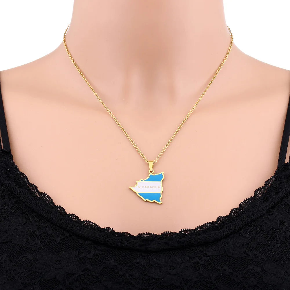2024 new fashion stainless just Nicaragua map flag pendant necklace temperament everything collarbone chain birthday anniversary
