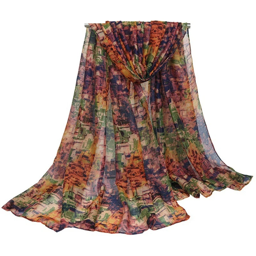 180cm*90cm Vintage Bali Yarn Scarf Mosaic Geometric Print ShawlSunscreen Head Wrap Outdoor Windproof Beach Towel