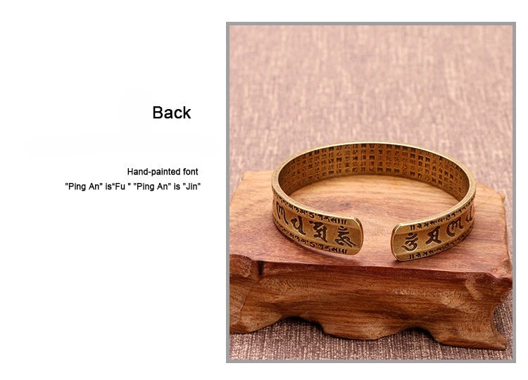 Vintage Buddhist Heart Sutra Cuff Bracelets Men's Six Character True Word Adjustable Bangles Religious Wish Talisman Jewelry