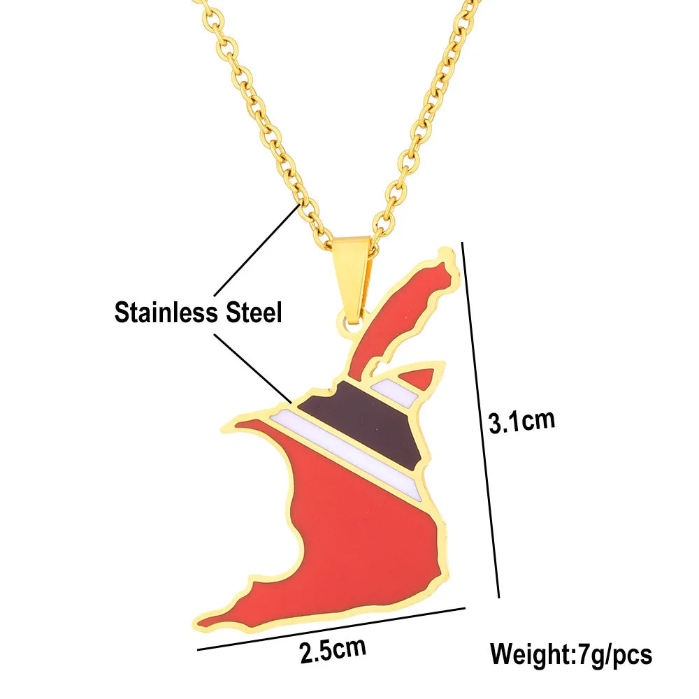 2024 New fashion stainless steel Trinidad and Tobago Map necklace for men and women geometric ethnic style collarbone chain Memo
