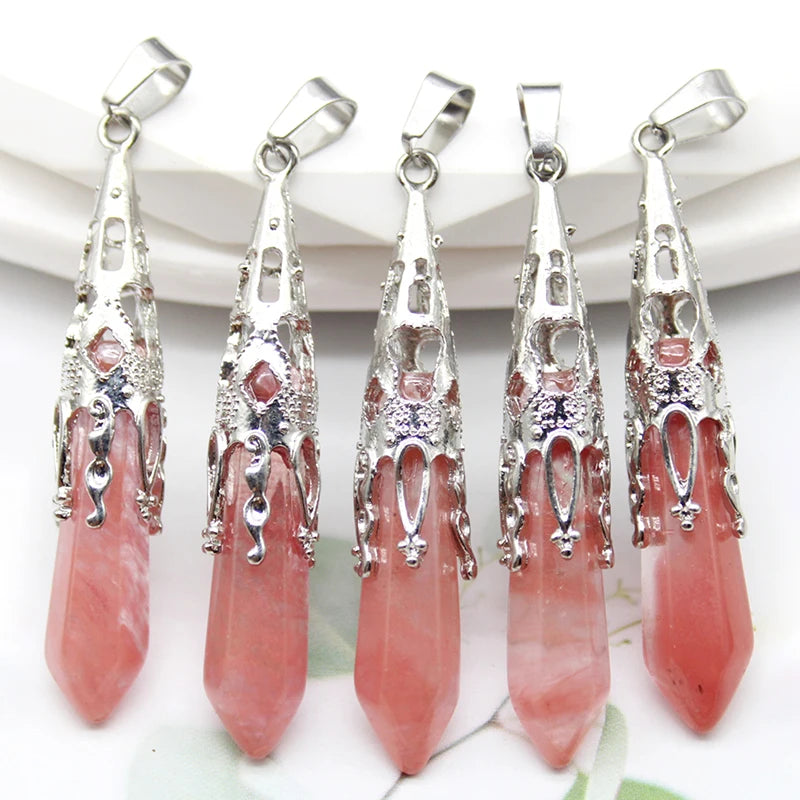16pcs Crystal Pendulum for Divination Dowsing Natural Gem Stone Amethyst Hexagon Pendant For DIY Jewelry Making Necklace Pendant