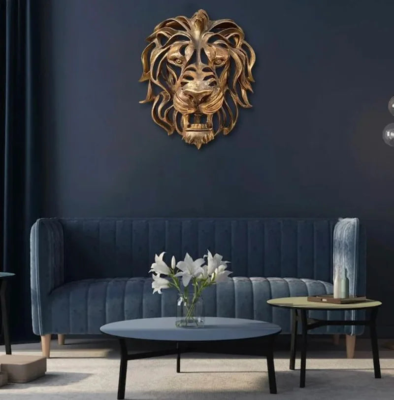28cm Large Lion Head Wall Mounted Art Sculpture Gold Resin Lion Head Art Wall Luxury Decor  Bedroom Decoration