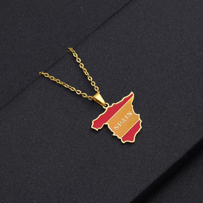 2024 new fashion stainless just Spanish map pendant necklace temperament everything collarbone chain birthday anniversary gift