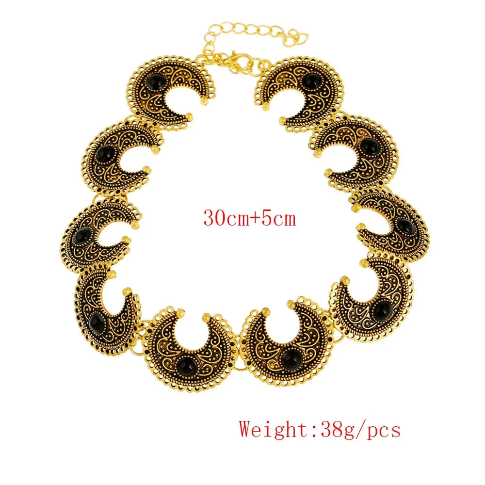 Vintage Alloy Carved Sun Pattern Choker Necklace for Women Traditional Boho Ethnic Round Collar Necklaces Statement Jewelry Gift