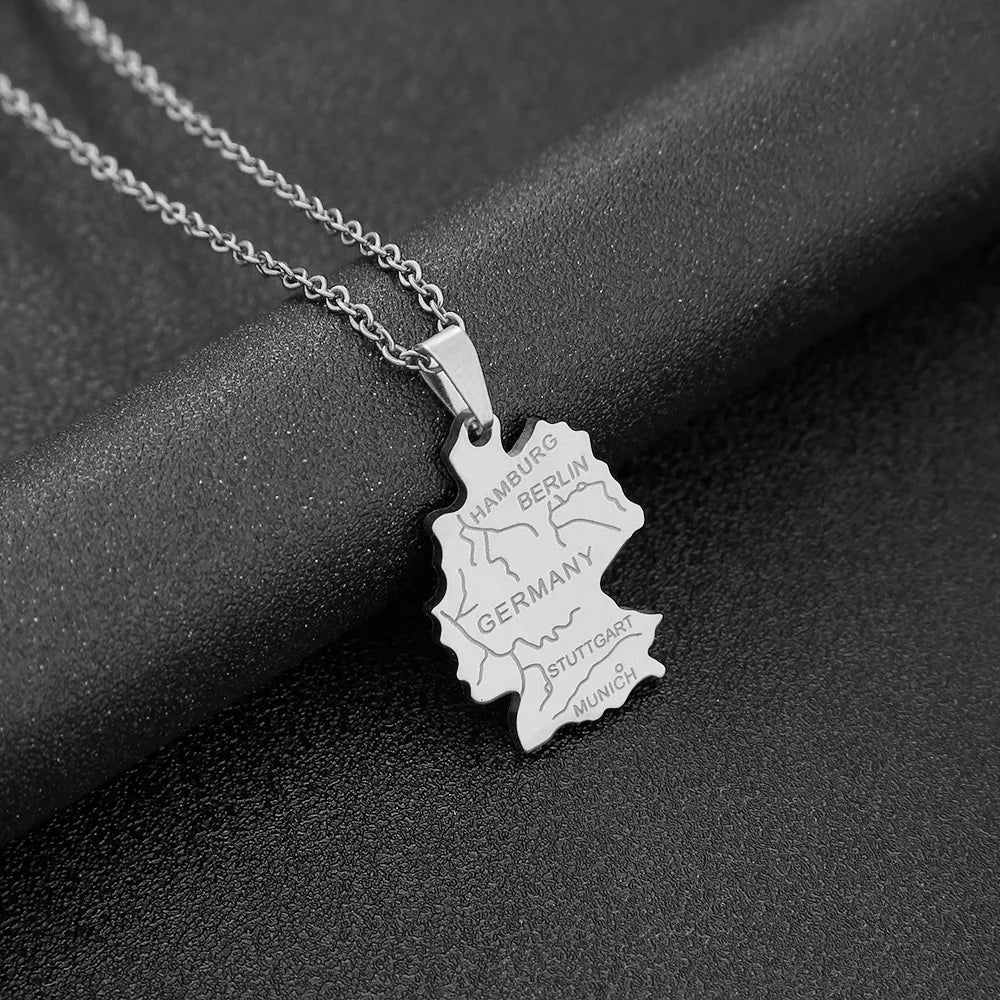 2024 new fashion stainless steel German map necklace for men and women geometric national style collarbone chain anniversary sma