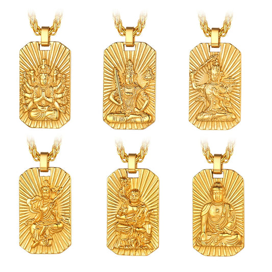 U7 Buddha Necklaces Tantric Buddhism Jewelry Eight Zodiac Guardian Buddha Pendant Dog Tags Talisman Buddhist Amulet Jewellery