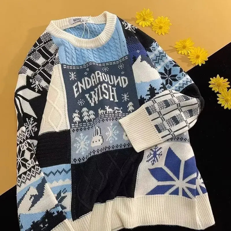 Sweater Women Knit Print Christmas Jumper Pullovers Long Sleeve Elegant Lady Thick Sweaters Regular Autumn Winter 2024