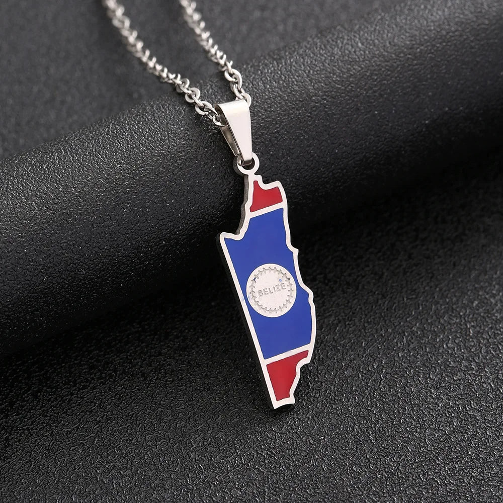 2024 new fashion stainless steel Belize map pendant necklace temperament everything collarbone chain birthday anniversary gift
