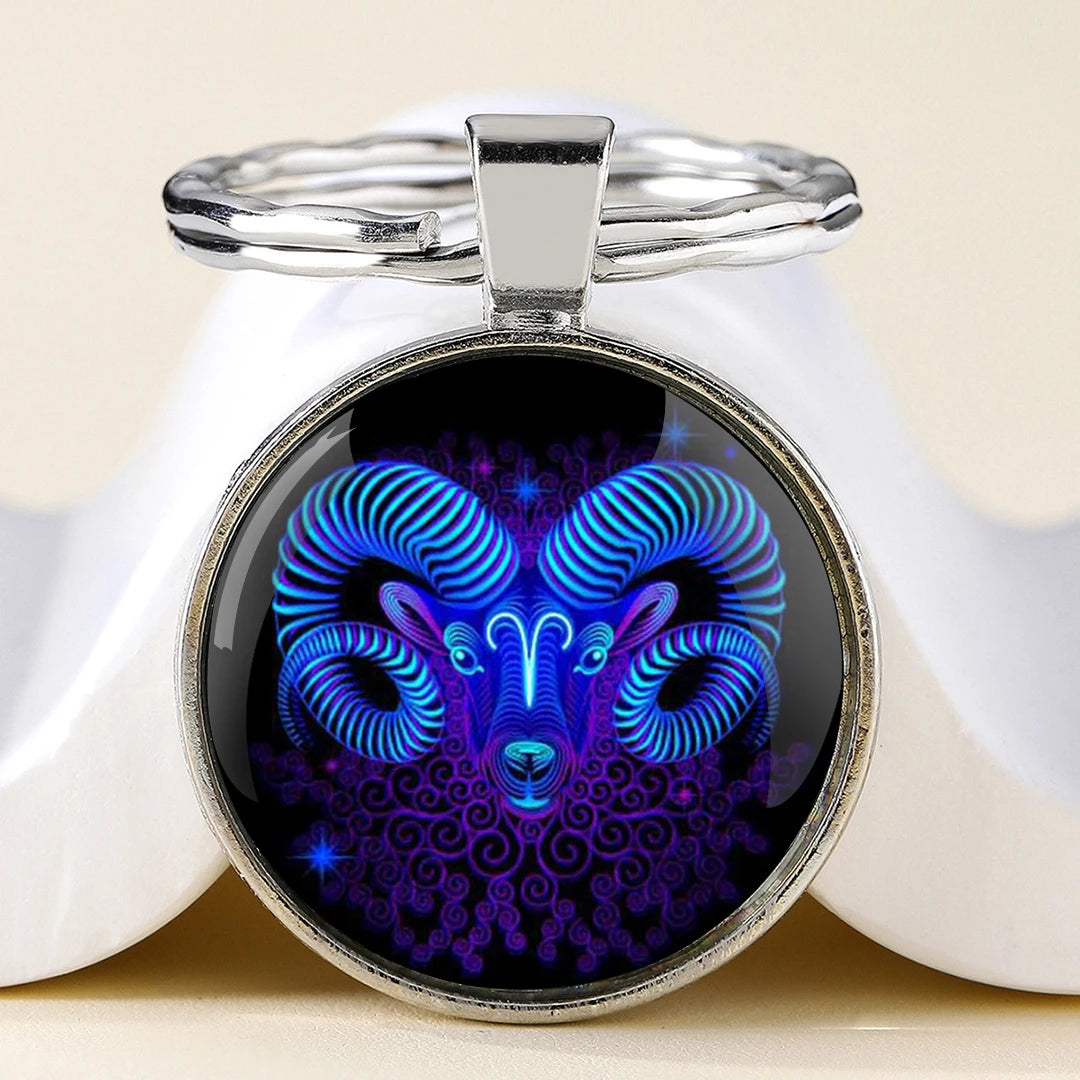 Star Sign Animal Cats Lion Graphic Design Key Chain Unique Keyrings Charm Pendant Jewelry Perfect Birthday Anniversary Gift Idea