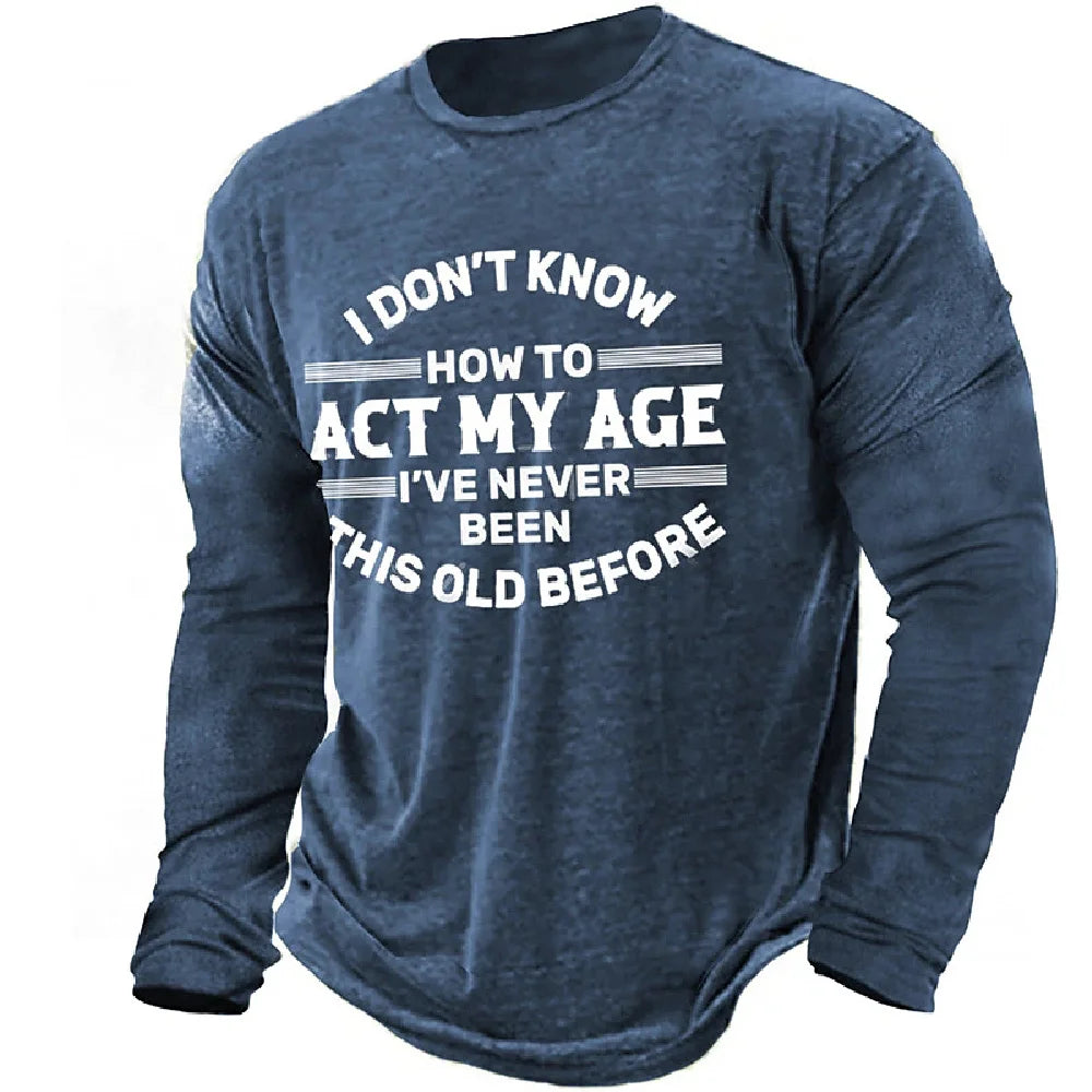 Vintage T-Shirts For Mens Print Cotton Long Sleeve T Shirt Overzied Fashion Clothes Streetwear Casual Top Tee Shirt Men Clothing