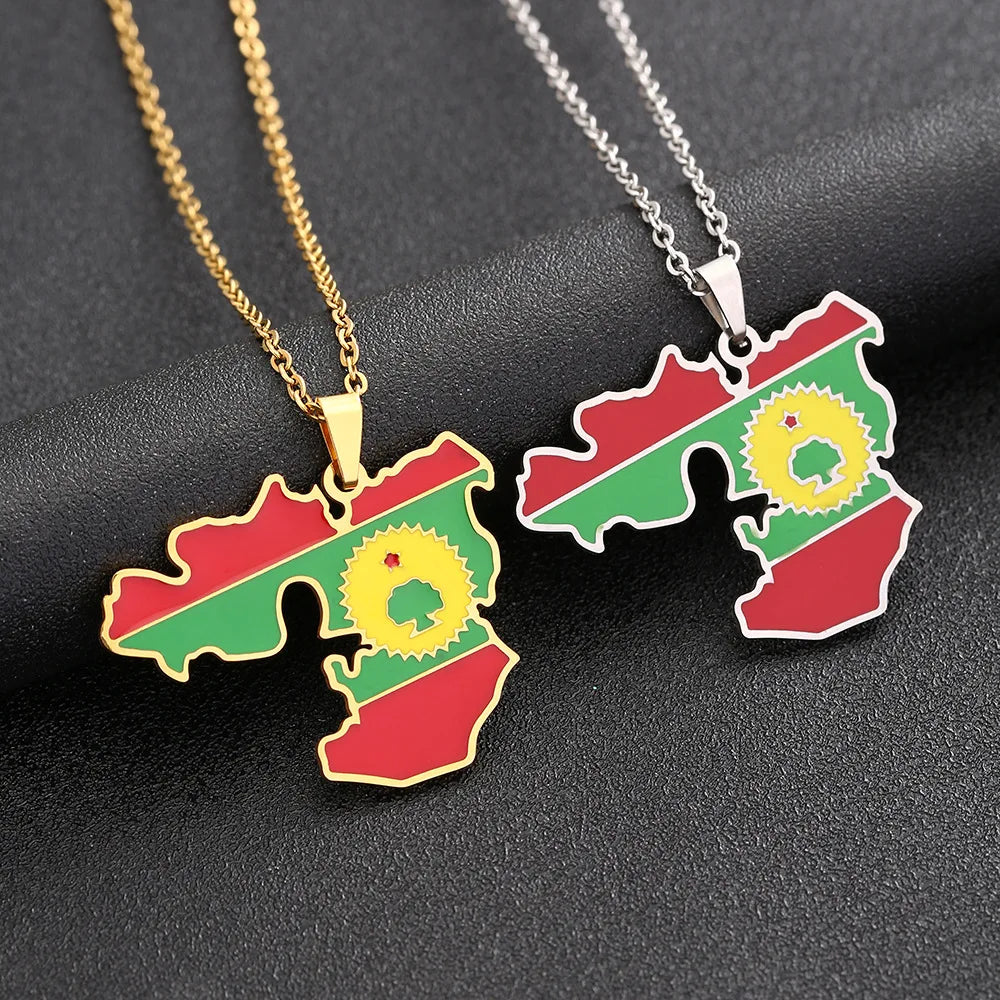 2024 New fashion stainless steel Oromia map necklace for men and women geometric titanium steel pendant ethnic style clavicle ch