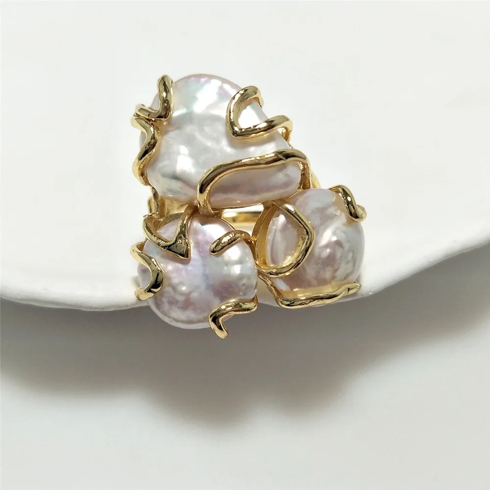 1Pcs Natural Freshwater Pearl Rings,Goden Plated Adjustable Ring Jewelry For Beautiful Women Valentines Gift RG052