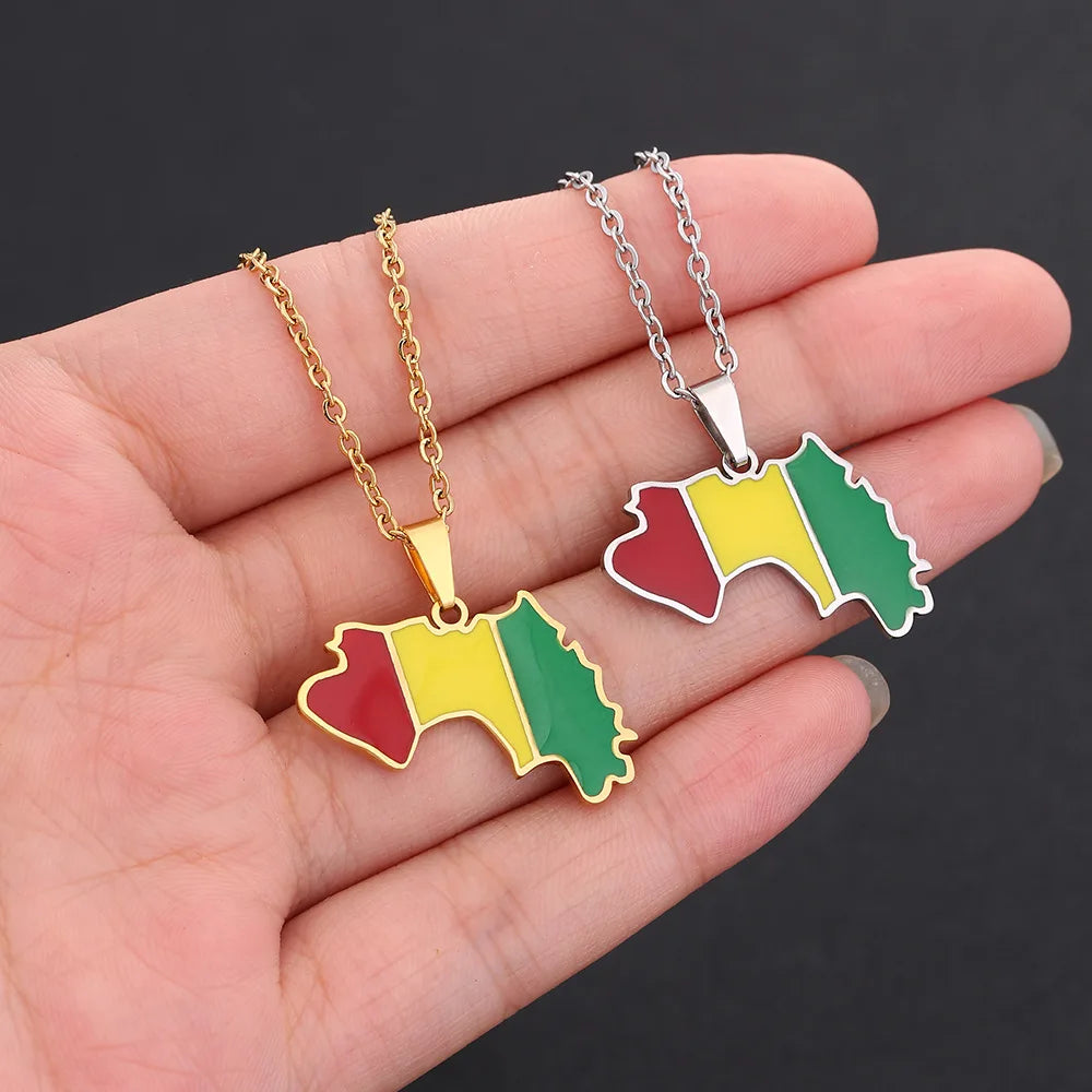 2024 New fashion stainless steel Guinea map necklace for men and women geometric ethnic style collarbone chain anniversary small