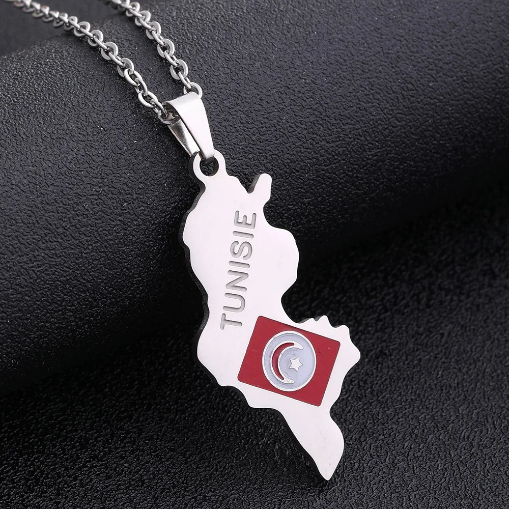 2024 new fashion stainless steel Tunisian map necklace for men and women geometric national style collarbone chain anniversary s