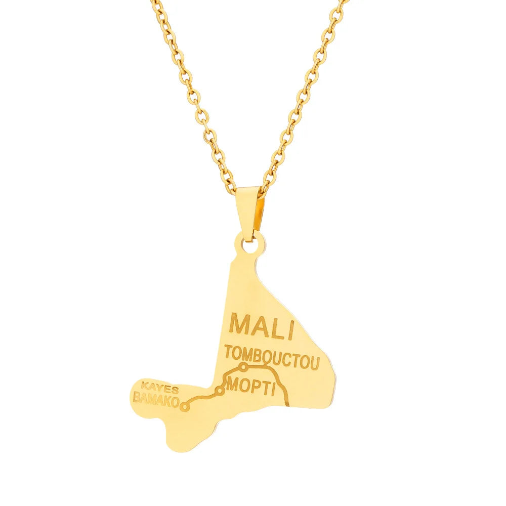 2024 New fashion stainless steel Mali map pendant map necklace for men and women geometric titanium steel pendant national style