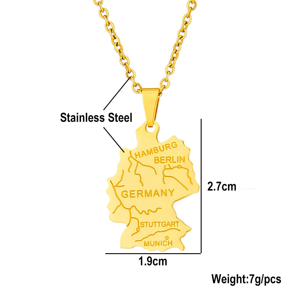 2024 new fashion stainless steel German map necklace for men and women geometric national style collarbone chain anniversary sma