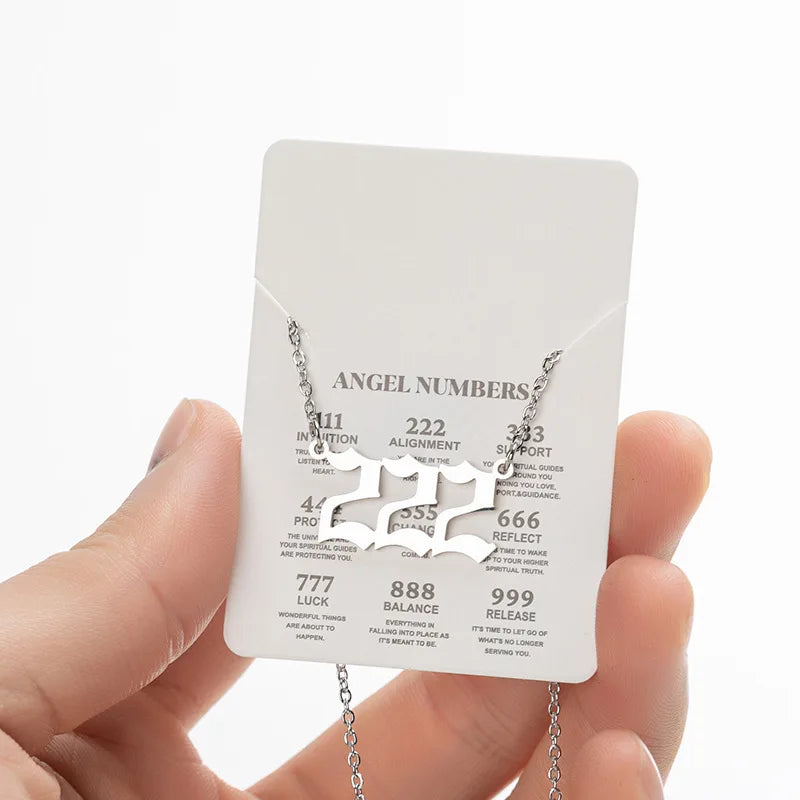 2024 new fashion stainless steel Angel lucky number pendant necklace temperament 100 matching 000-999 collarbone chain accessory