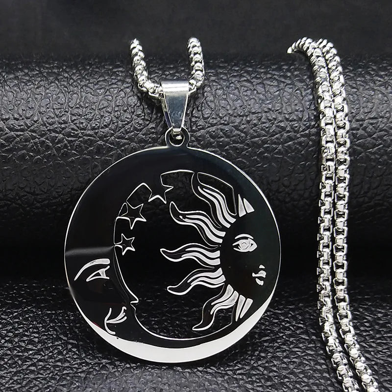 2024 New fashion stone Invisible Moon Crescent Worship necklace men's pendant Pendant Hip stainless steel men's sweater chain je