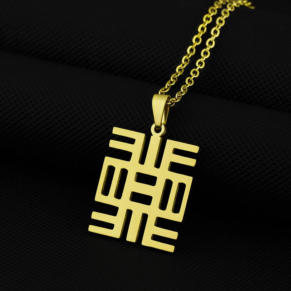 2024 New fashion stainless steel African ancient cultural symbol necklace for women and men couples ethnic style accessories col