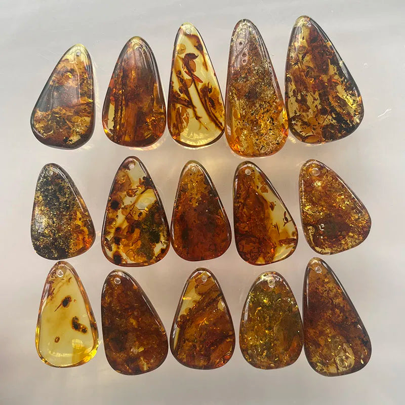 Yoowei Natural Piebald Amber 100% Genuine Unique Pendant Necklace Diy New Oval Water Drop Fashion Jewelry Original Reiki Stone
