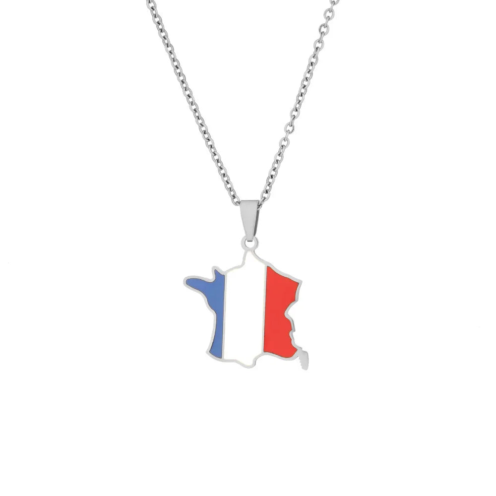 2024 new fashion stainless steel French map necklace for women and men couples ethnic style accessory collarbone chain anniversa