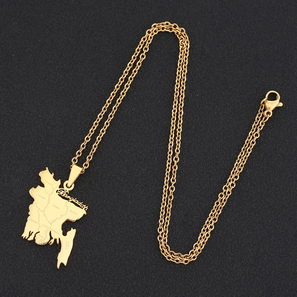 2024 New fashion stainless steel O Bengal map necklace for men and women geometric titanium steel pendant national style clavicl