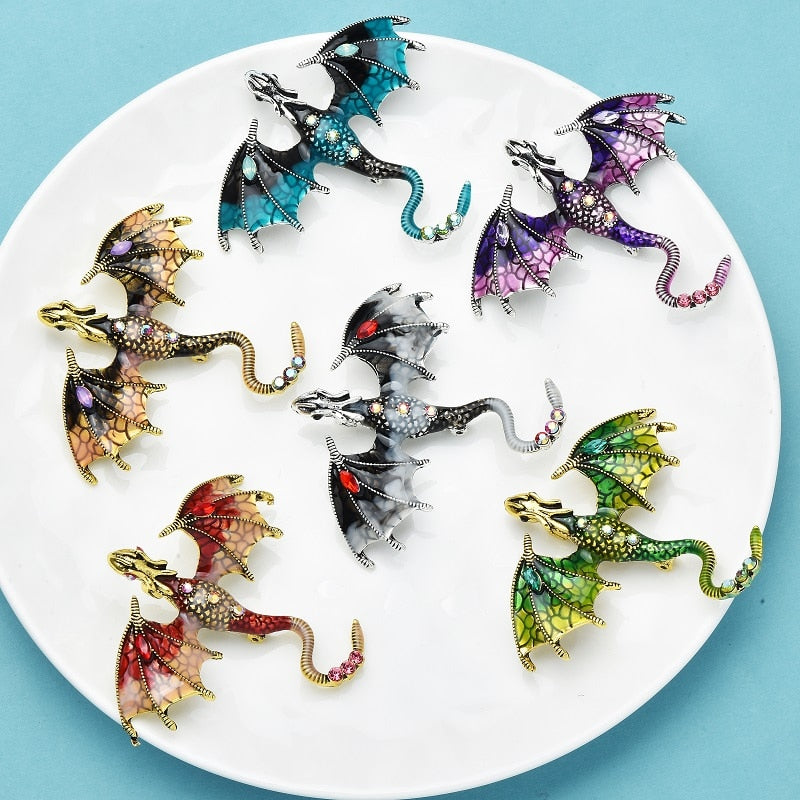 Wuli&baby Enamel Dragon Brooches For Women Men 6-color Rhinestone Flying Legand Animal Party Office Brooch Pins Gifts