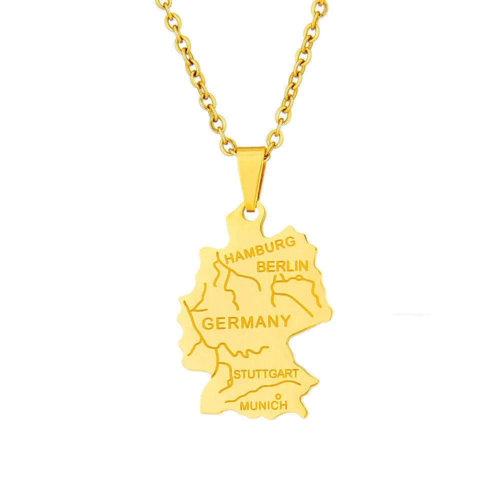 2024 new fashion stainless steel German map necklace for men and women geometric national style collarbone chain anniversary sma