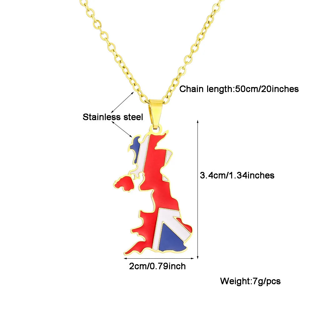 2024 New fashion stainless steel United Kingdom of Great Britain and Northern Ireland map Necklace for women and men couples Eth