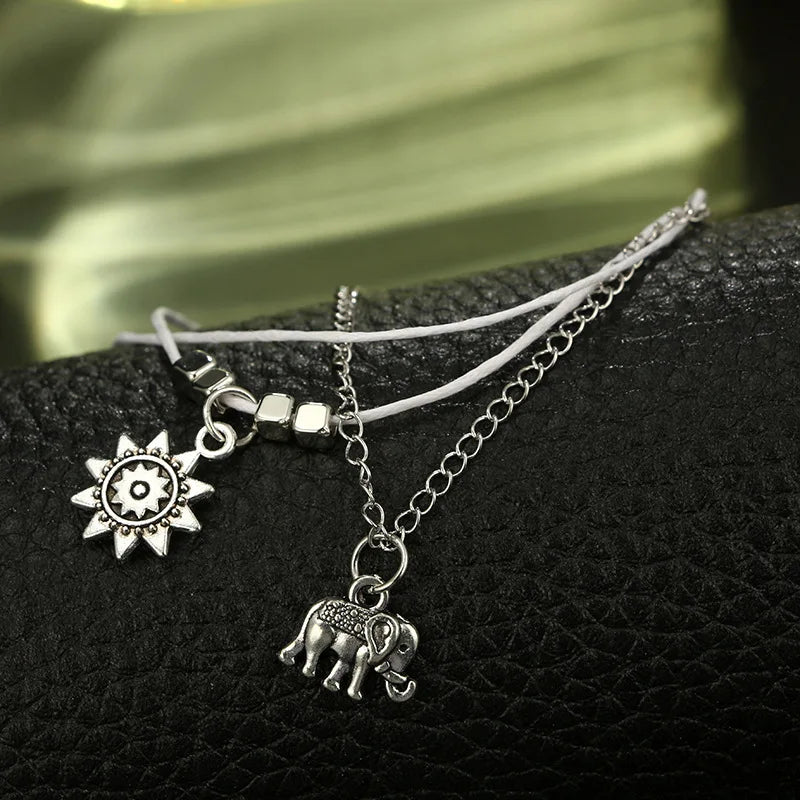 Vintage Star Elephant Bracelet For Women Boho Pendent Double Layer Anklet Bohemian Foot Jewelry Gift Drop Shipping