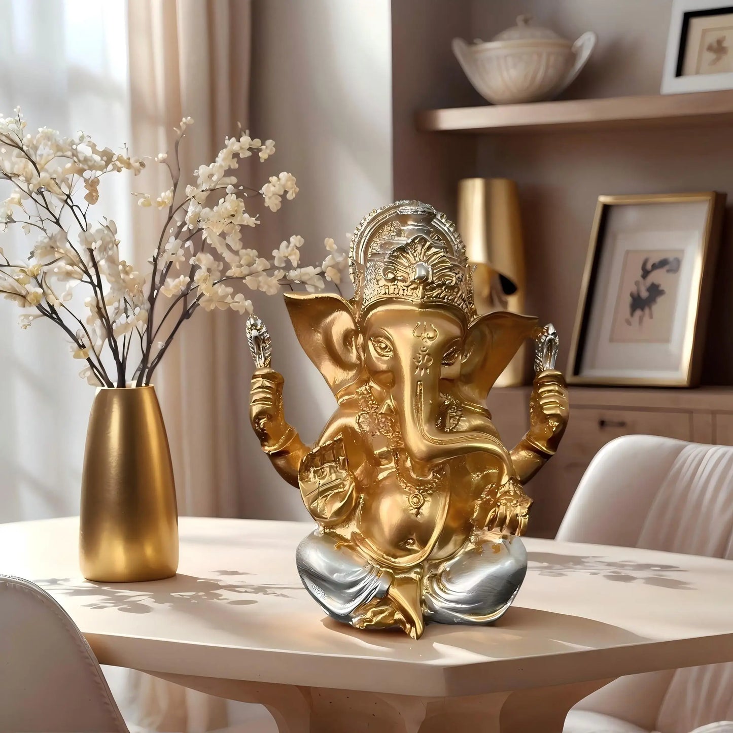 1 Piece of Exquisite Indian Elephant God Jialash Golden Statue Ornaments, Praying for Blessings and Auspicious Home Goodies, Unified Indian Art Style Decoration