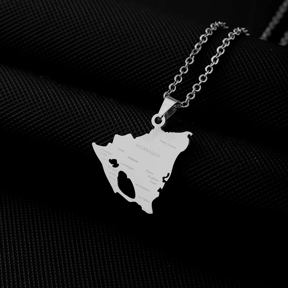 2024 New fashion stainless steel glossy Nicaragua map City necklace for women and men couples ethnic style accessory collarbone
