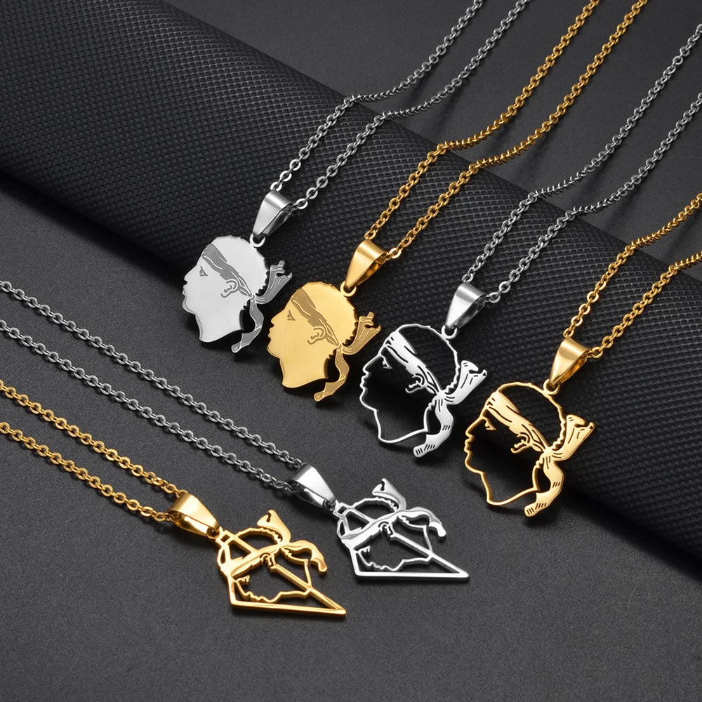 2025 NWE Corsica Flag Pendant Necklaces Sardinia Jewelry for Women Girl Stainless Steel Corse Sardegna #120462