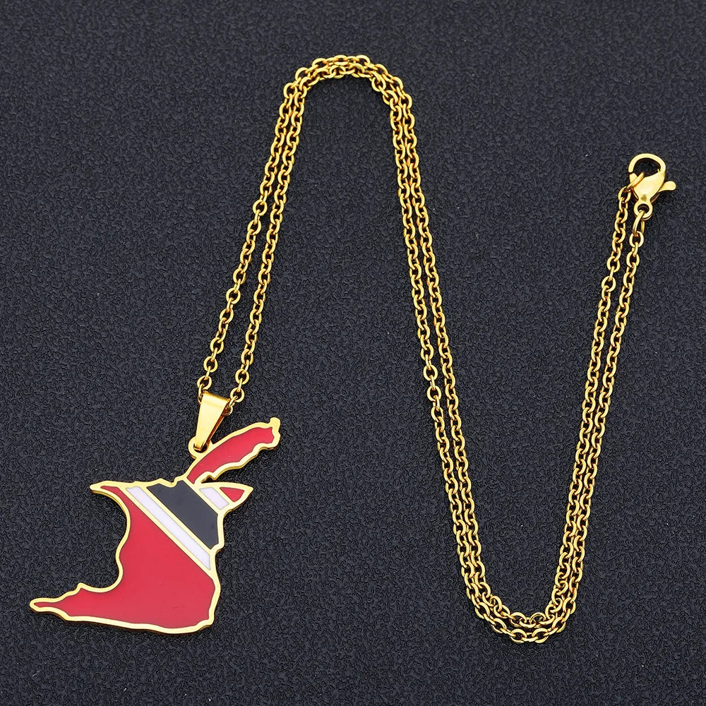 2024 New fashion stainless steel Trinidad and Tobago Map necklace for men and women geometric ethnic style collarbone chain Memo