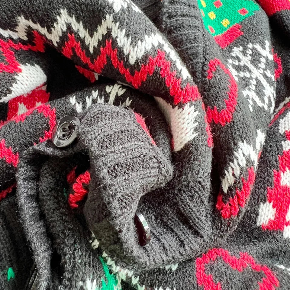 2023 Cross-border Amazon Autumn/winter New Single-breasted V-neck Christmas Theme Knit Sweater Cardigan New Year