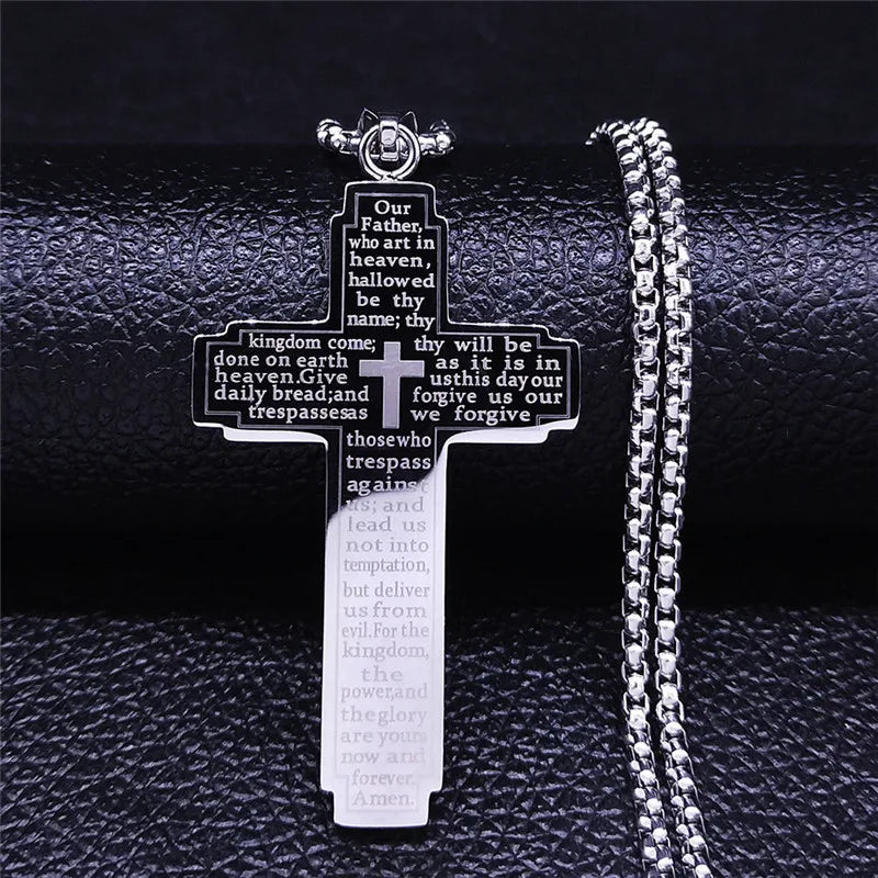 2024 New fashion Bible Cross chain necklace men's temperament everything match stainless steel pendant necklace accessory gift