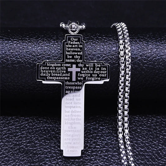 2024 New fashion Bible Cross chain necklace men's temperament everything match stainless steel pendant necklace accessory gift