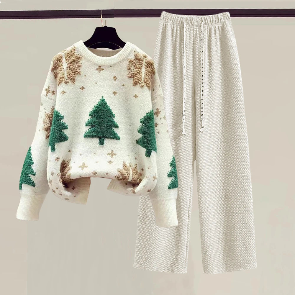 Women's Sweater New Christmas Tree Snow Youthful woman Clothes Long Sleeve Tops Blouse O-neck Sweatshirts Y2K Knitwear All-match