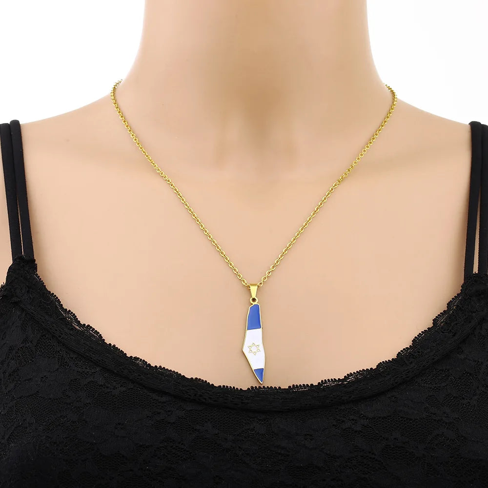 2024 new fashion stainless just Israel six stars map flag pendant necklace temperament everything collarbone chain birthday anni