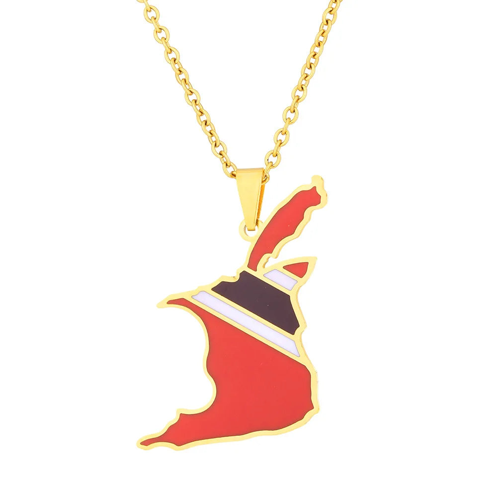 2024 New fashion stainless steel Trinidad and Tobago Map necklace for men and women geometric ethnic style collarbone chain Memo