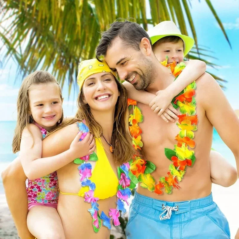 50/5PCS Hawaii Silk Flower Wreaths Summer Tropical Beach Pool Party Decoration Necklace Birthday Wedding Christmas Garlands