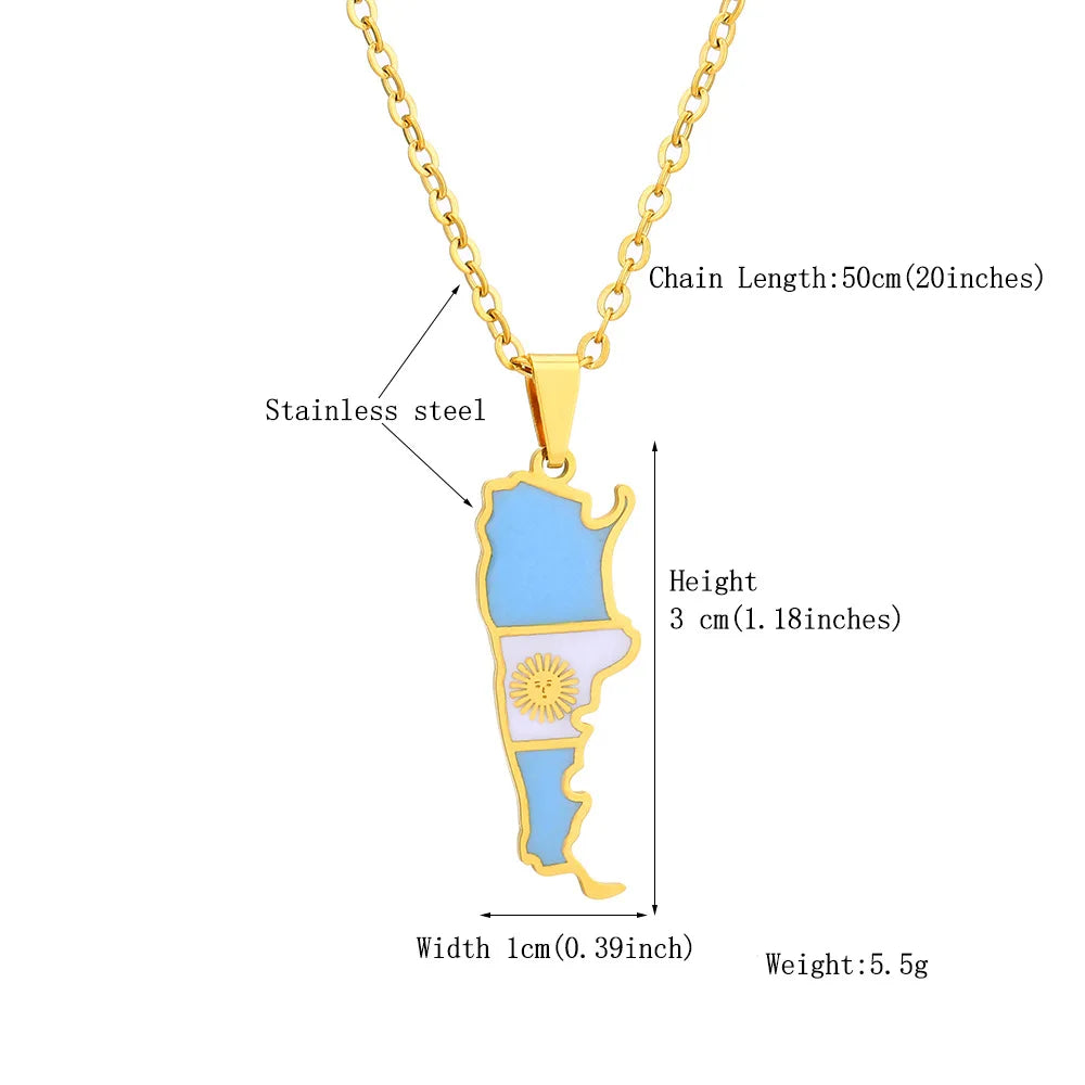 2024 new fashion stainless steel Argentina map and flag pendant necklace temperament everything collarbone chain birthday annive