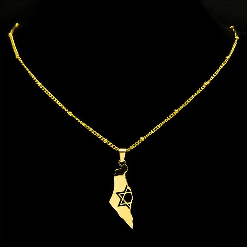 2024 New fashion Israel and Palestine map pendant necklace Stainless steel fashion personality pendant jewelry temperament 100 m