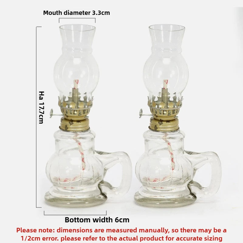 1 Retro Kerosene Candle Holder Windproof Oil Lamp with Glass Cover, Suitable for Emergency Lighting and Indoor Decoration