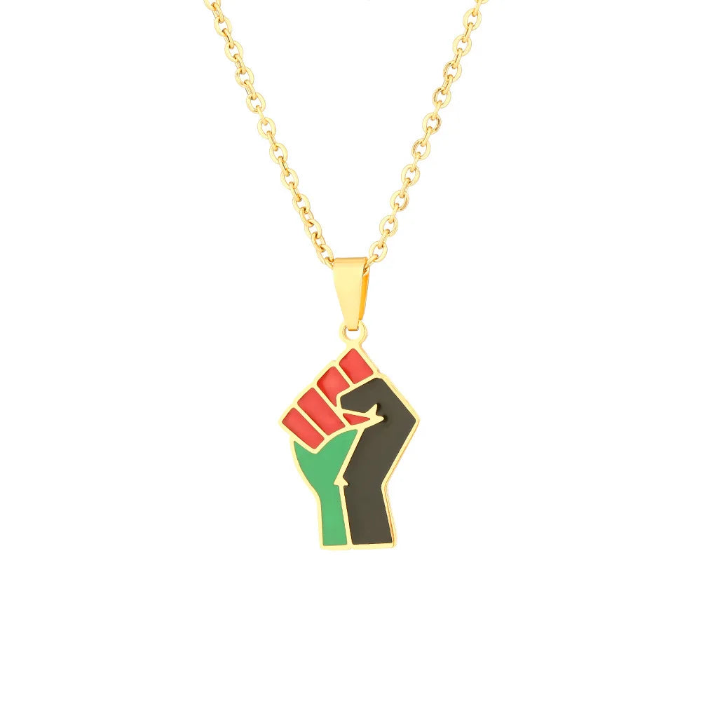 2024 new fashion stainless steel African fist symbol necklace for men and women geometric national style collarbone chain annive